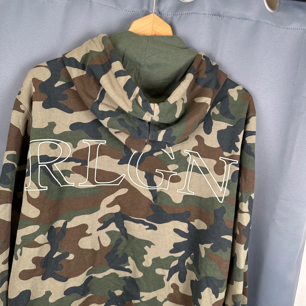 True Religion Mens Camo Full Zip Hoodie TRUE RLGN Embroidered Green Brown XL - Picture 8 of 10